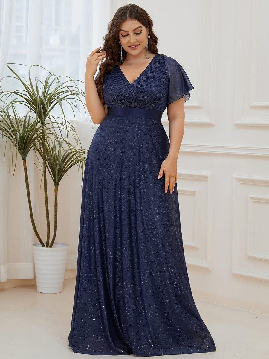 Custom Size V Neck Ribbon Waist Formal Evening Dress With Sleeves