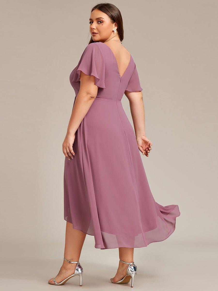 Plus Size Flowing Chiffon V-Neck Ruffle Sleeves Bridesmaid Dress #color_Purple Orchid
