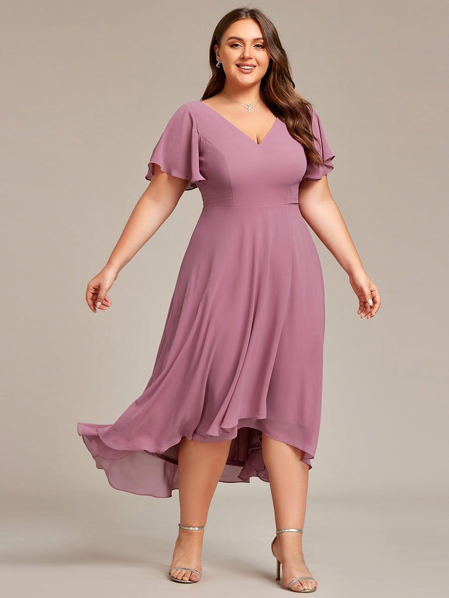 Plus Size Flowing Chiffon V-Neck Ruffle Sleeves Bridesmaid Dress #color_Purple Orchid