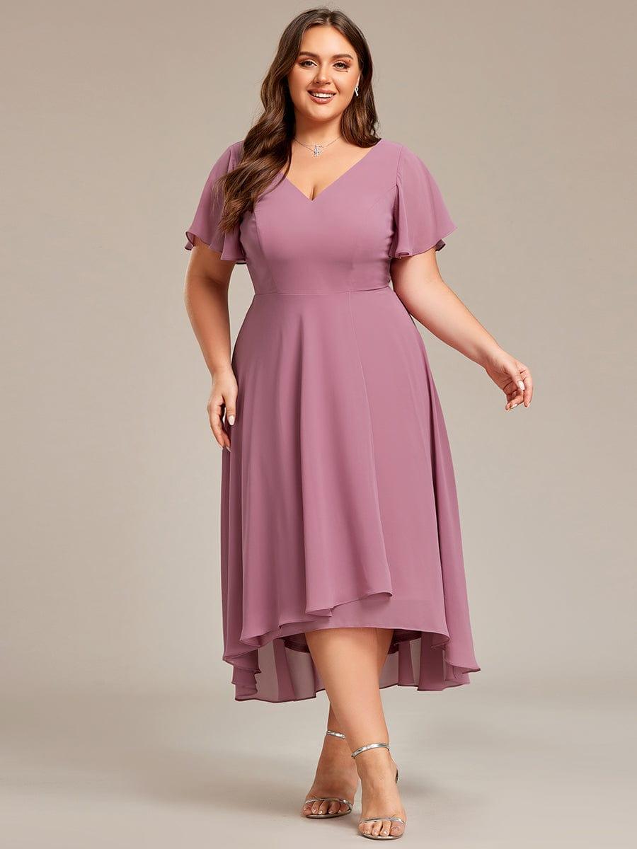 Plus Size Flowing Chiffon V-Neck Ruffle Sleeves Bridesmaid Dress #color_Purple Orchid