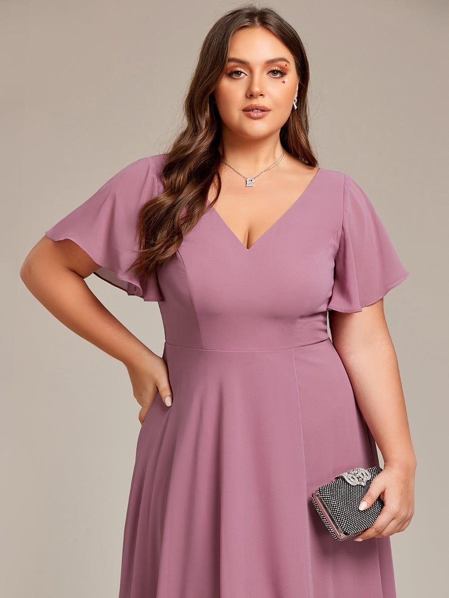 Plus Size Flowing Chiffon V-Neck Ruffle Sleeves Bridesmaid Dress #color_Purple Orchid