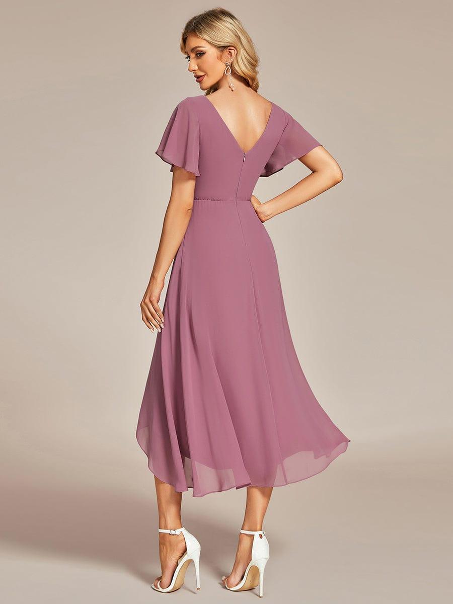 Flowing Chiffon V-Neck Ruffle Sleeves Bridesmaid Dress #color_Purple Orchid