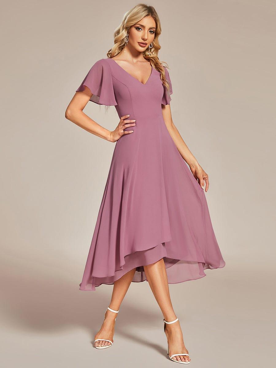 Flowing Chiffon V-Neck Ruffle Sleeves Bridesmaid Dress #color_Purple Orchid