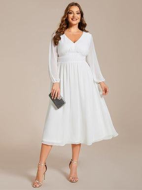 Plus Size Flowy Long Sleeves V-Neck Midi Chiffon Wedding Guest Dress