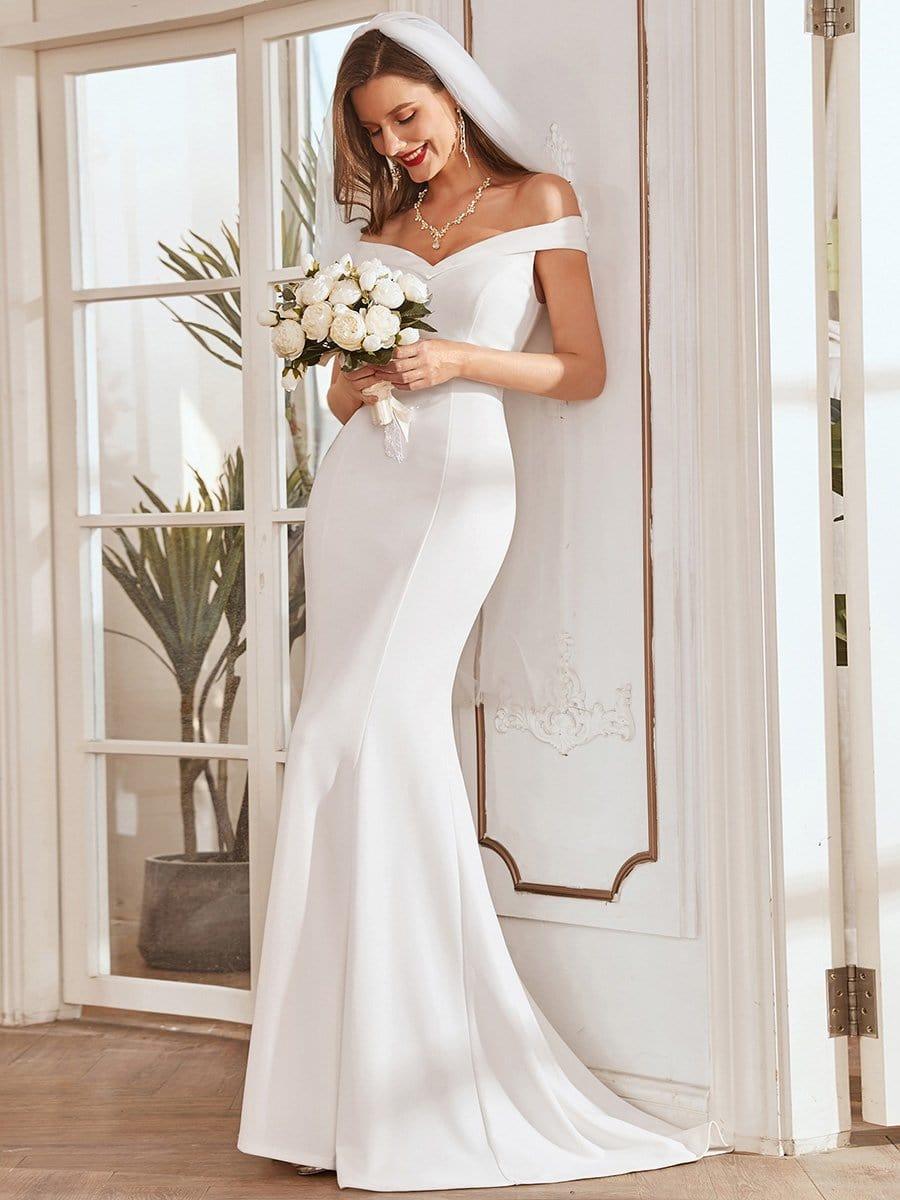 Off the Shoulder Mermaid Corset Eloping Dress for Wedding #color_Cream Off the Shoulder Mermaid Corset Eloping Dress for Wedding