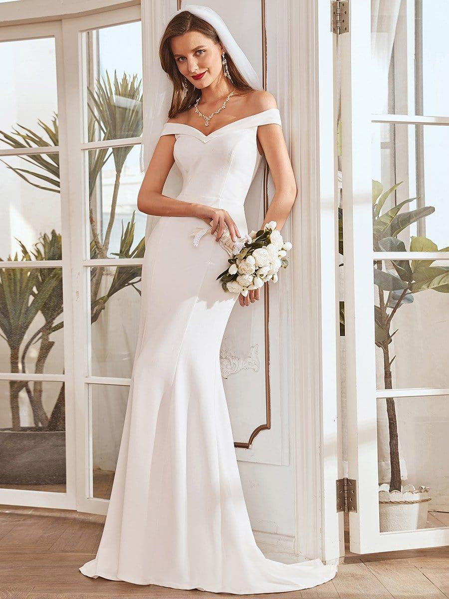 Off the Shoulder Mermaid Corset Eloping Dress for Wedding #color_Cream Off the Shoulder Mermaid Corset Eloping Dress for Wedding