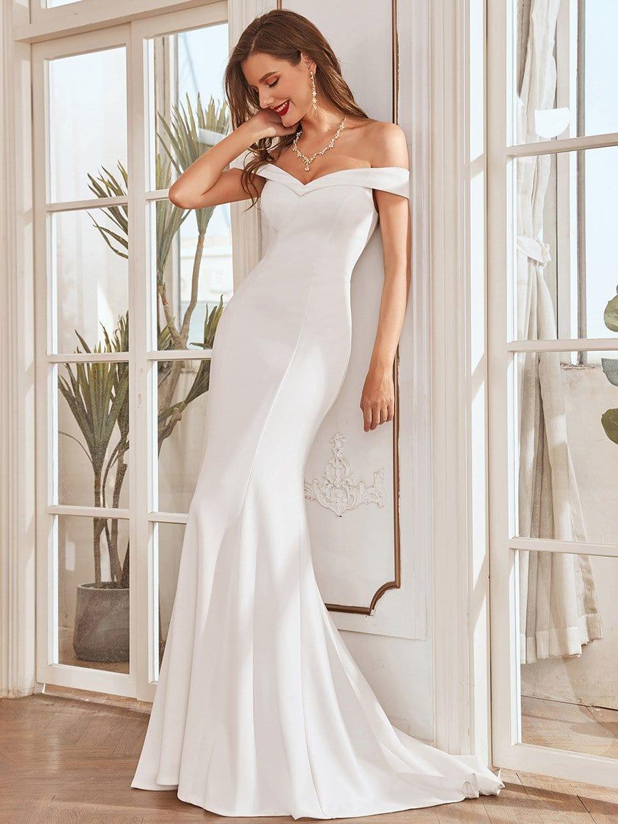 Off the Shoulder Mermaid Corset Eloping Dress for Wedding #color_Cream