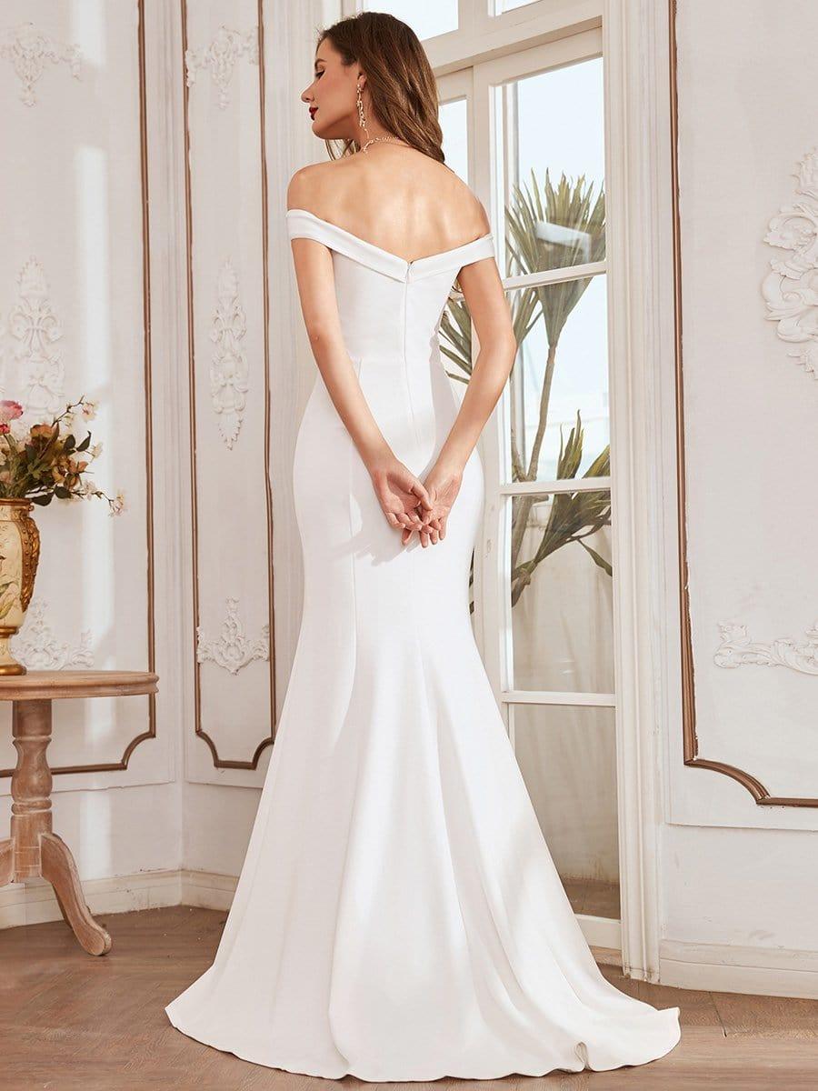 Off the Shoulder Mermaid Corset Eloping Dress for Wedding #color_Cream Off the Shoulder Mermaid Corset Eloping Dress for Wedding