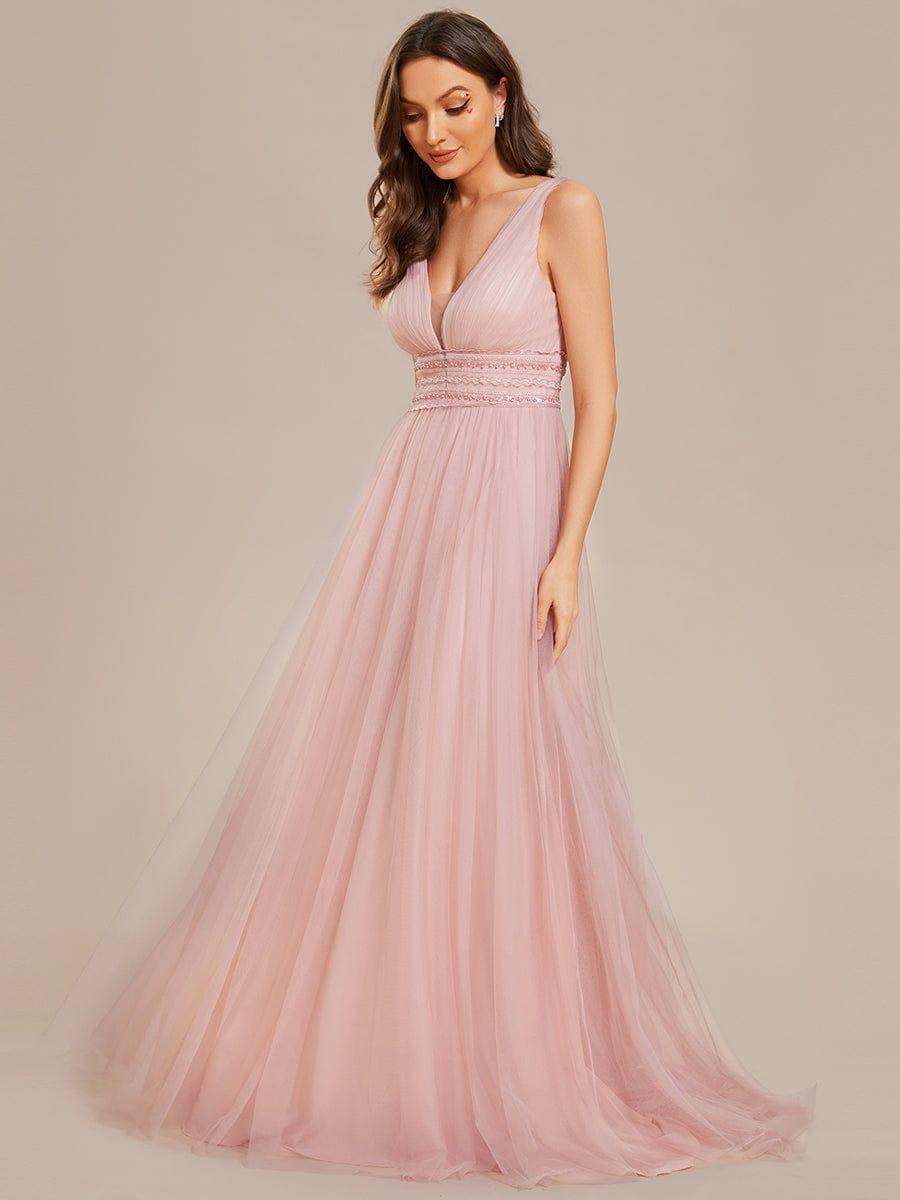 Vintage Sleeveless Lace Sheer Empire Waist A-Line Wedding Dress #color_Pink