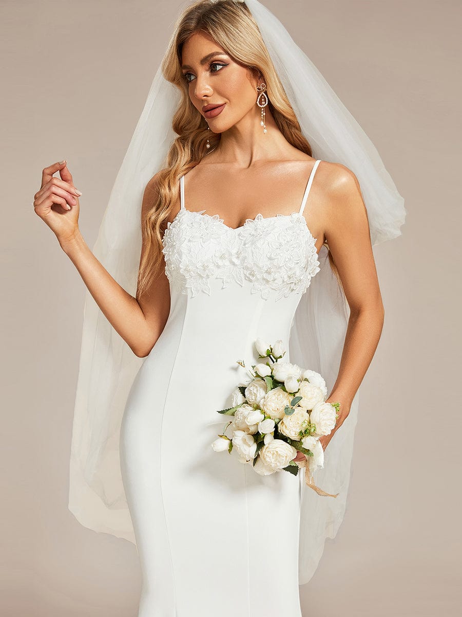 Lace Floral Applique Spaghetti Straps Mermaid Wedding Dress #color_White Lace Floral Applique Spaghetti Straps Mermaid Wedding Dress