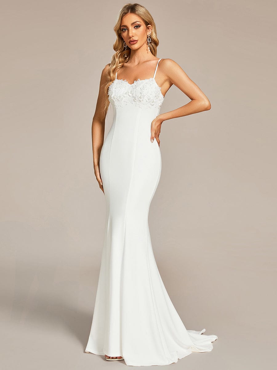 Lace Floral Applique Spaghetti Straps Mermaid Wedding Dress #color_White Lace Floral Applique Spaghetti Straps Mermaid Wedding Dress