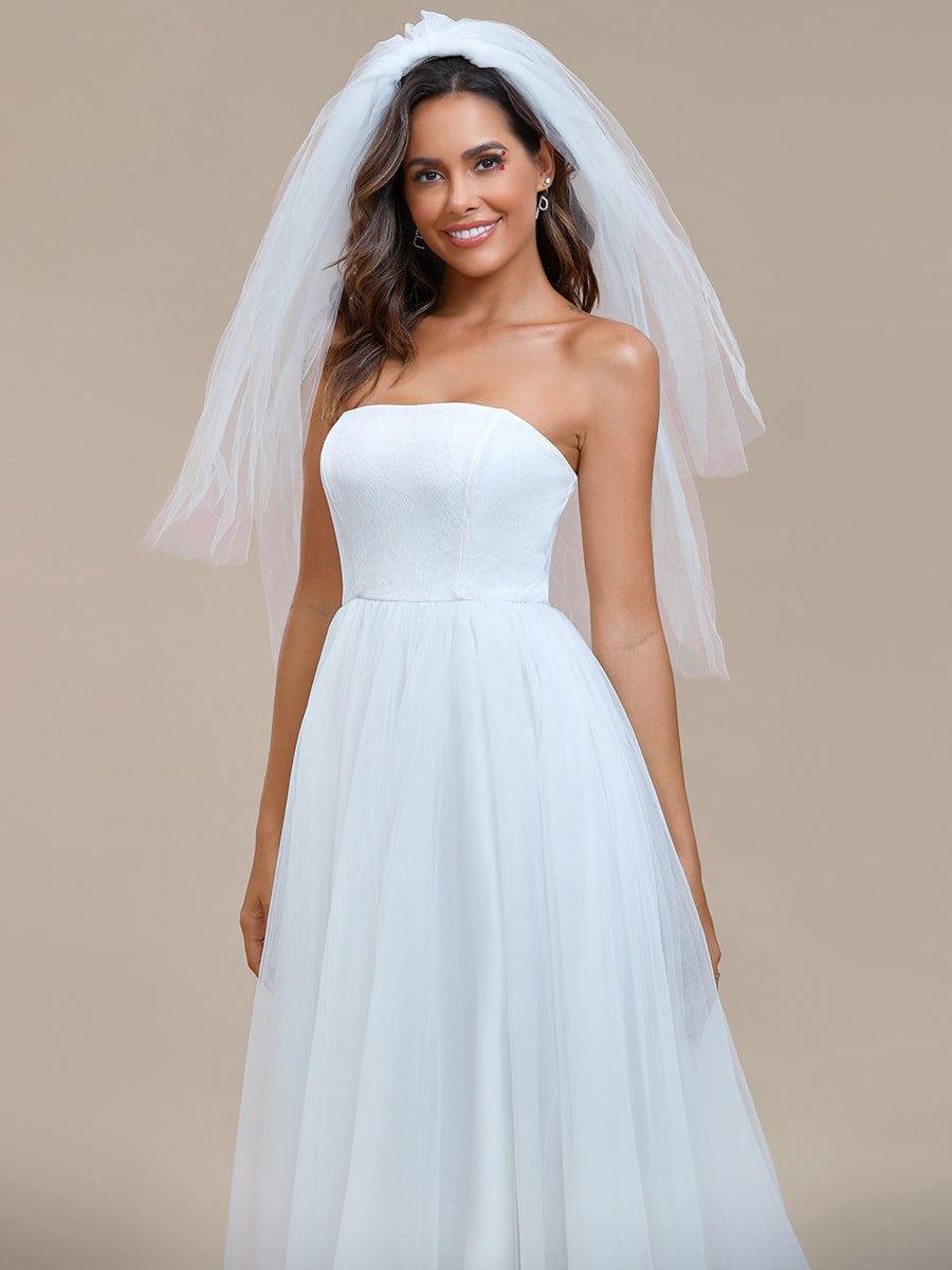 Romantic Back-laced Adjustable Strapless A-Line Tulle Wedding Dress #color_White Romantic Back-laced Adjustable Strapless A-Line Tulle Wedding Dress
