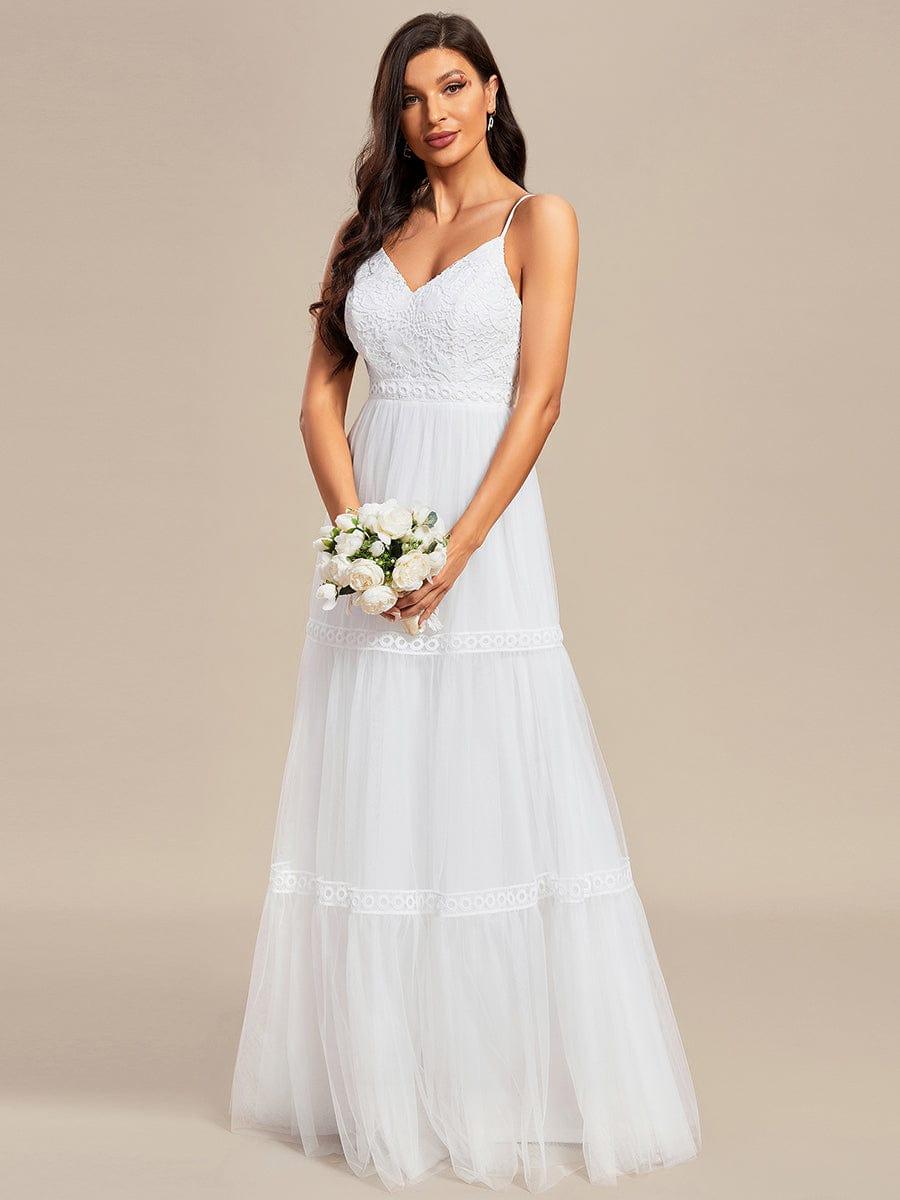 Spaghetti Strap Lace Embroidery A-Line Tulle Romantic Wedding Dress #color_White