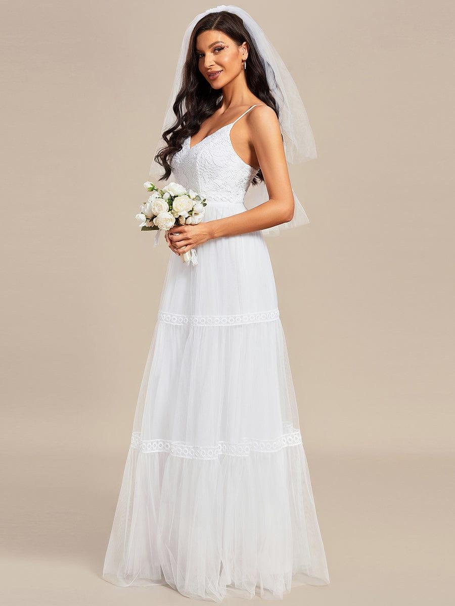 Spaghetti Strap Lace Embroidery A-Line Tulle Romantic Wedding Dress #color_White