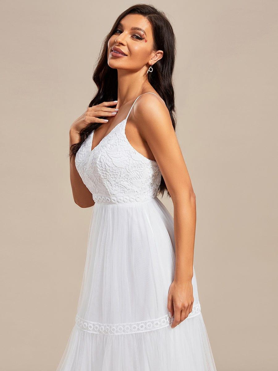 Spaghetti Strap Lace Embroidery A-Line Tulle Romantic Wedding Dress #color_White Spaghetti Strap Lace Embroidery A-Line Tulle Romantic Wedding Dress