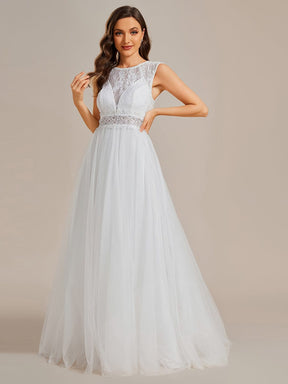 Cover Sleeve See-Through Round Neckline Lace Embroidery Wedding Dress