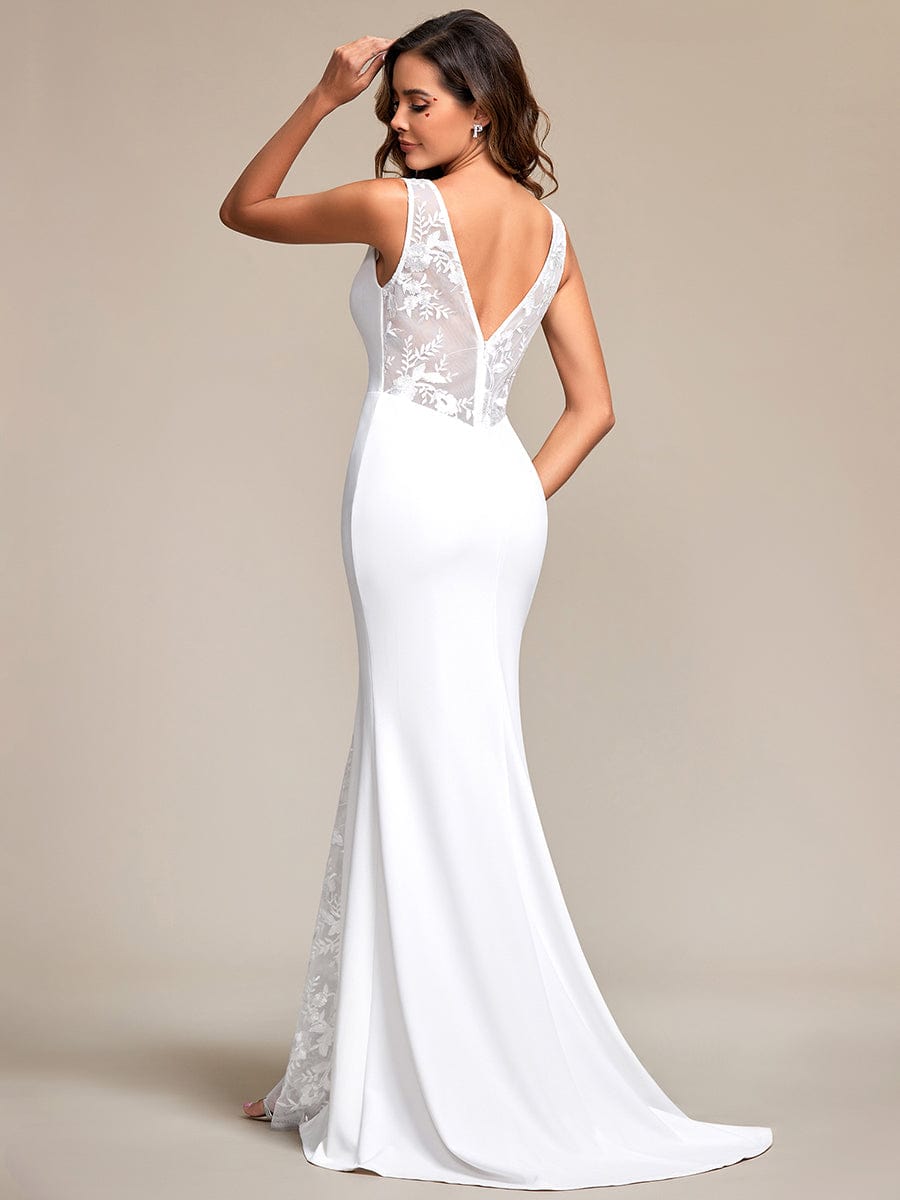 Sleeveless Polyester Mermaid Wedding Dress with Lace-Adorned Back #color_White