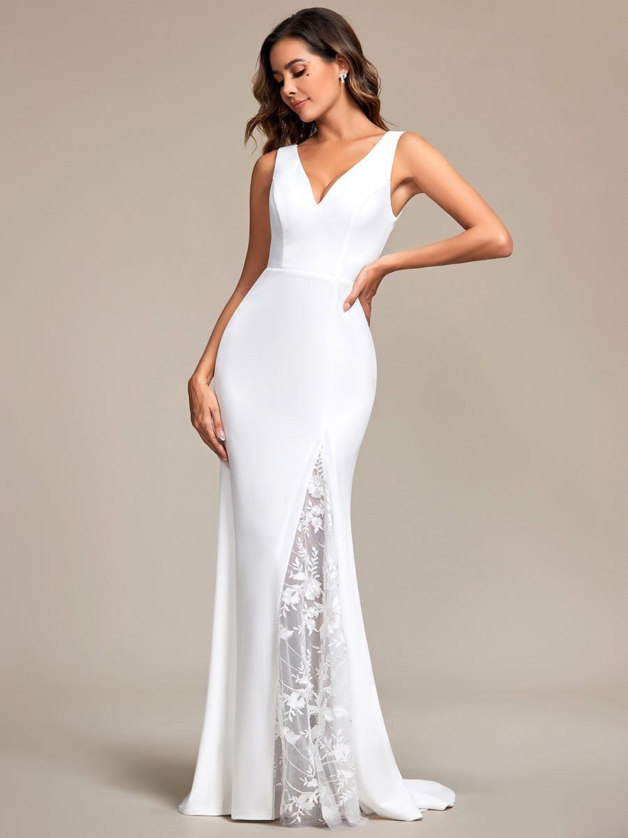 Sleeveless Polyester Mermaid Wedding Dress with Lace-Adorned Back #color_White