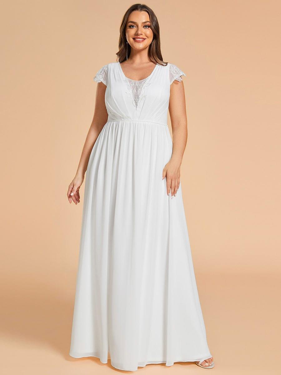 Plus Size Short-Sleeved V-Neck Chiffon Wedding Dresses #color_White