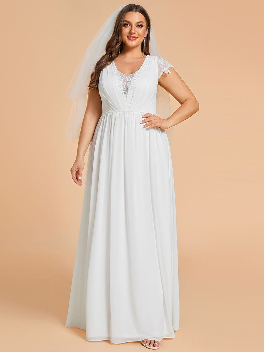 Plus Size Short-Sleeved V-Neck Chiffon Wedding Dresses #color_White