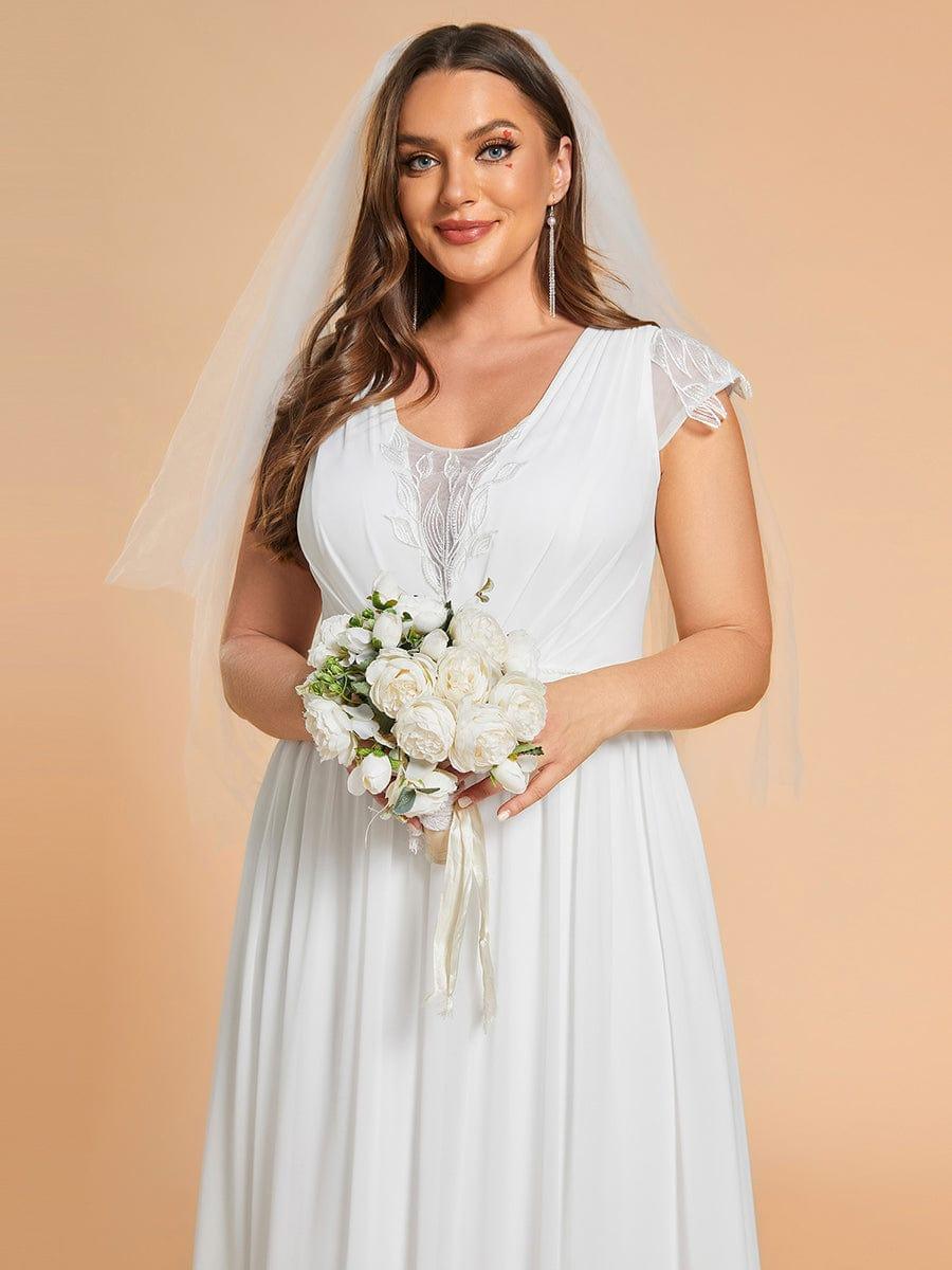 Plus Size Short-Sleeved V-Neck Chiffon Wedding Dresses #color_White
