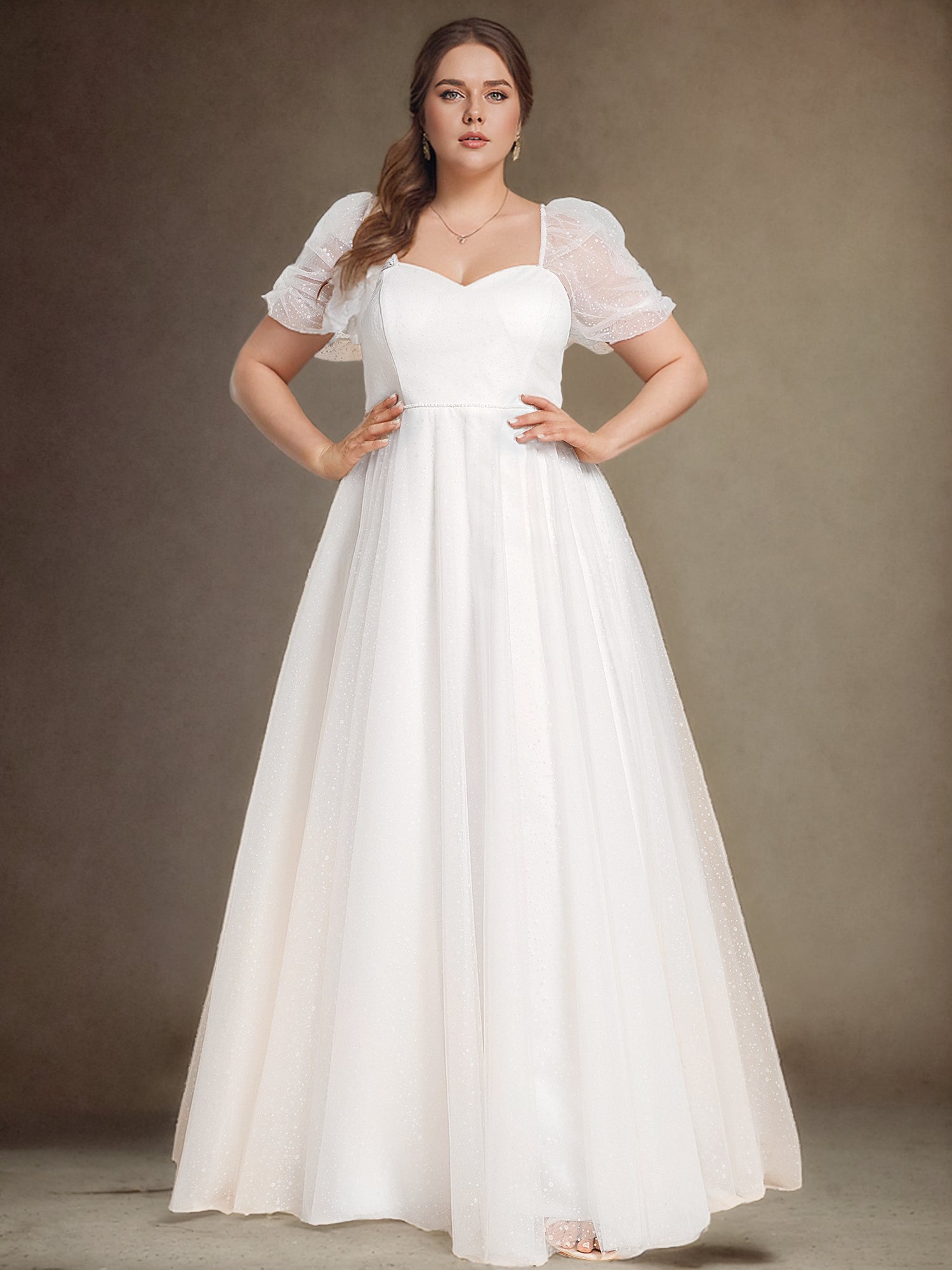 Plus Size A-Line Tulle Wedding Dress featuring Sweetheart Neckline #color_White