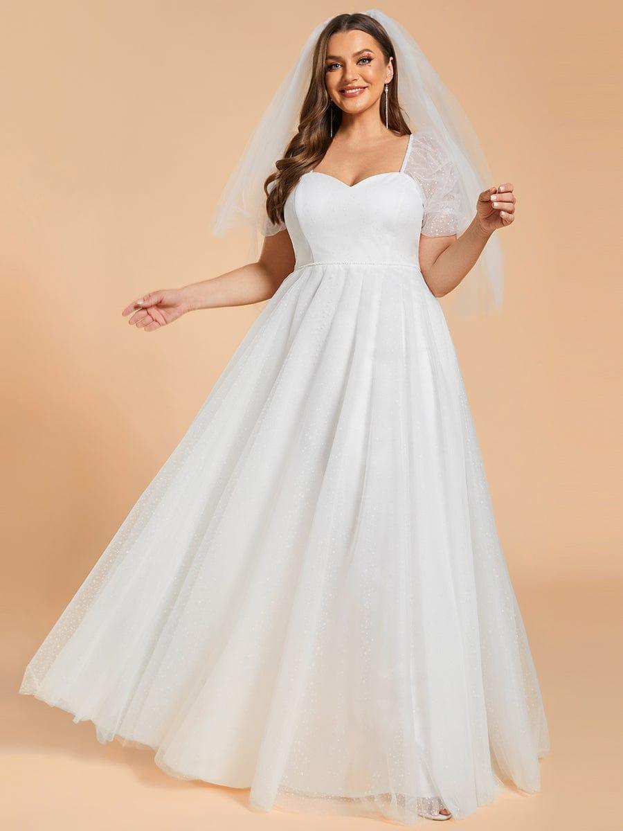 Plus Size A-Line Tulle Wedding Dress featuring Sweetheart Neckline #color_White