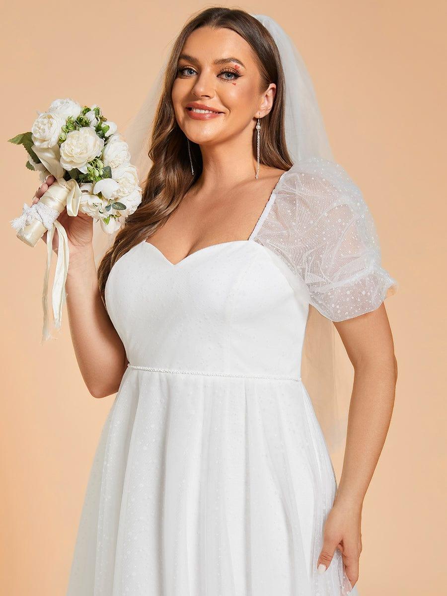 Plus Size A-Line Tulle Wedding Dress featuring Sweetheart Neckline #color_White
