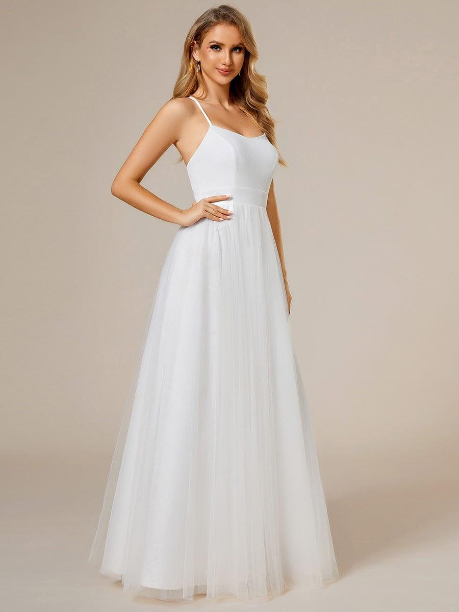 A-Line Spaghetti Strap Wedding Dress with Lace Jacket #color_White