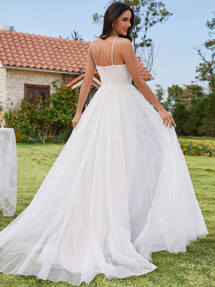 A-Line Applique Tulle Wedding Dress with Halter Neck #color_Ivory