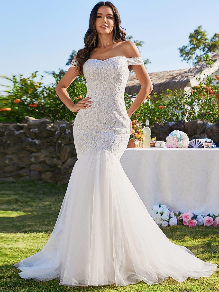 Bodycon Lace Off Shoulder Mermaid Wedding Dress #color_Ivory