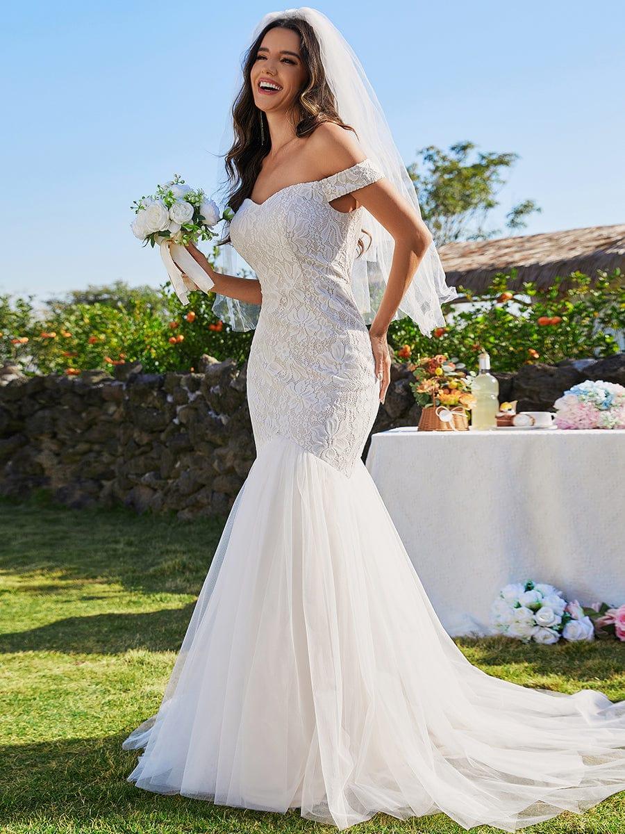 Bodycon Lace Off Shoulder Mermaid Wedding Dress #color_Ivory