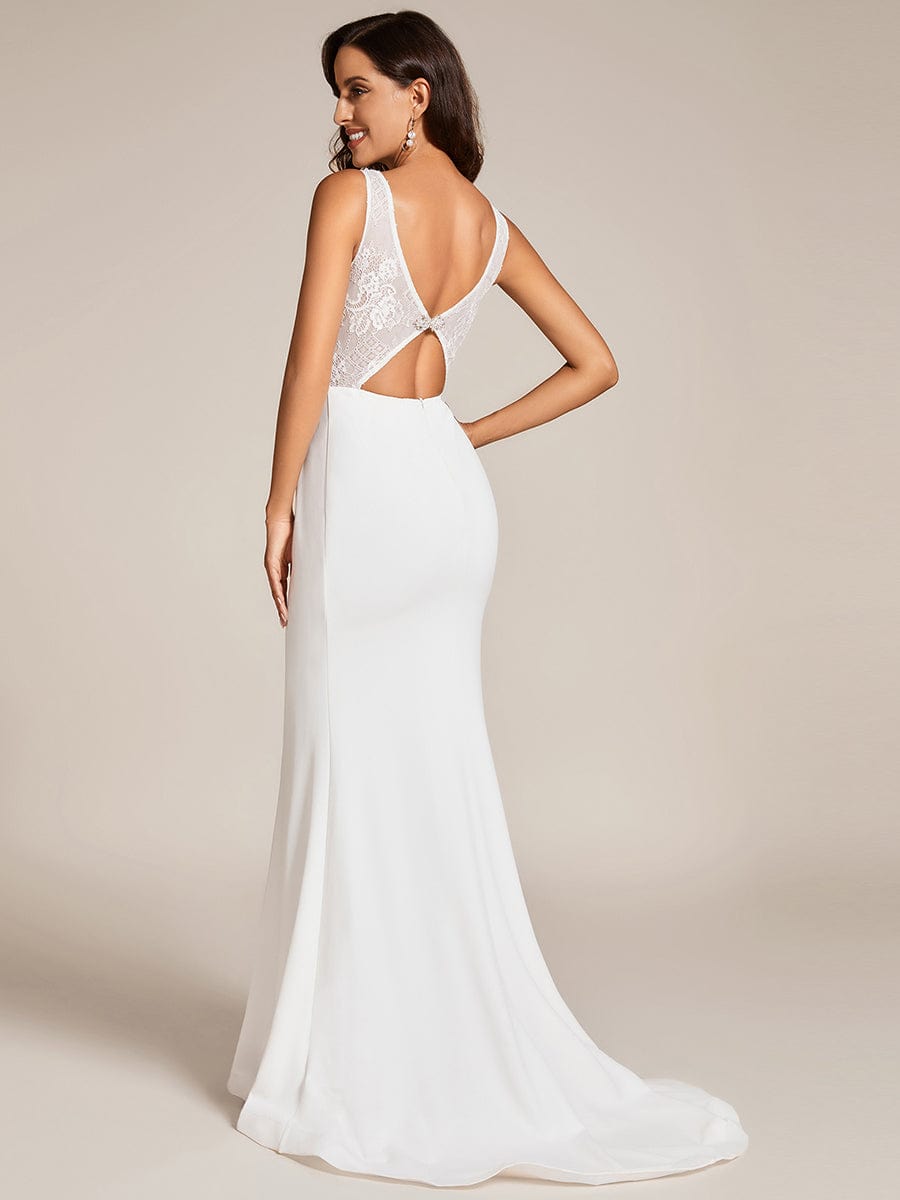 Custom Size Sleeveless Lace Bodice Floor Length Wedding Dress #color_White Custom Size Sleeveless Lace Bodice Floor Length Wedding Dress