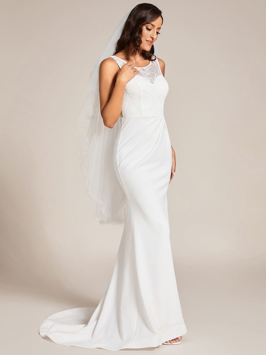 Custom Size Sleeveless Lace Bodice Floor Length Wedding Dress #color_White Custom Size Sleeveless Lace Bodice Floor Length Wedding Dress