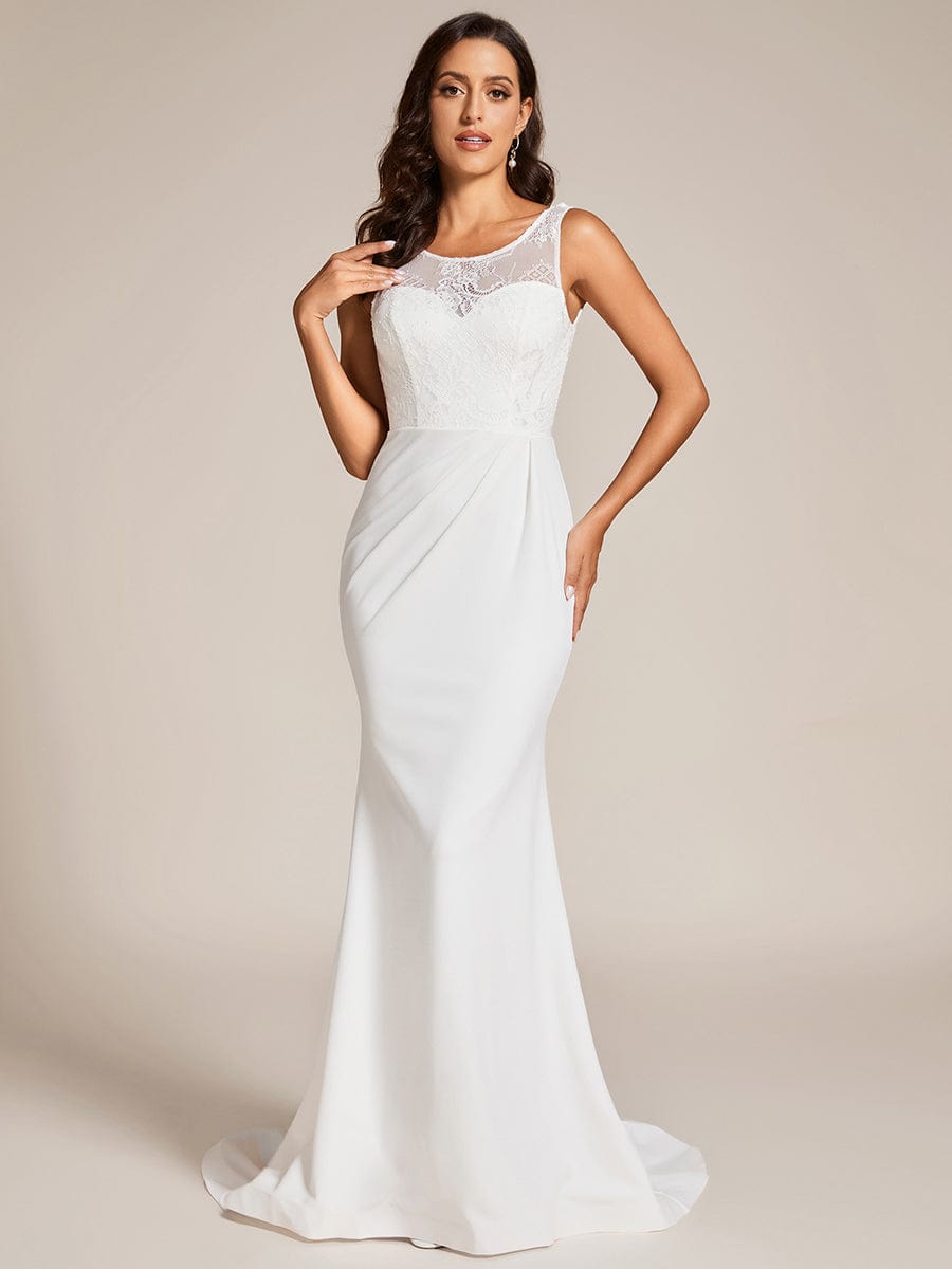 Custom Size Sleeveless Lace Bodice Floor Length Wedding Dress #color_White Custom Size Sleeveless Lace Bodice Floor Length Wedding Dress