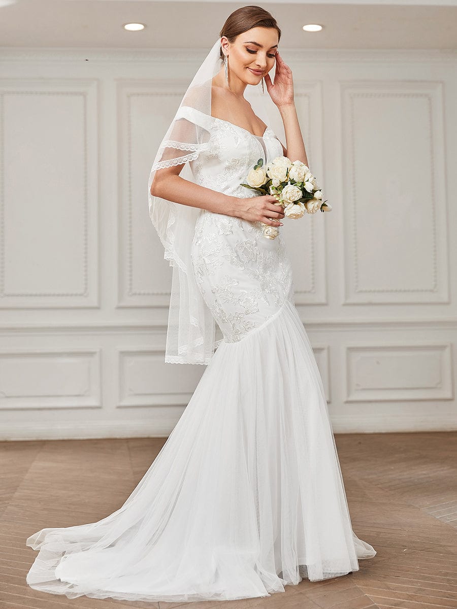 Lace Off the Shoulder Tulle Mermaid Wedding Dress