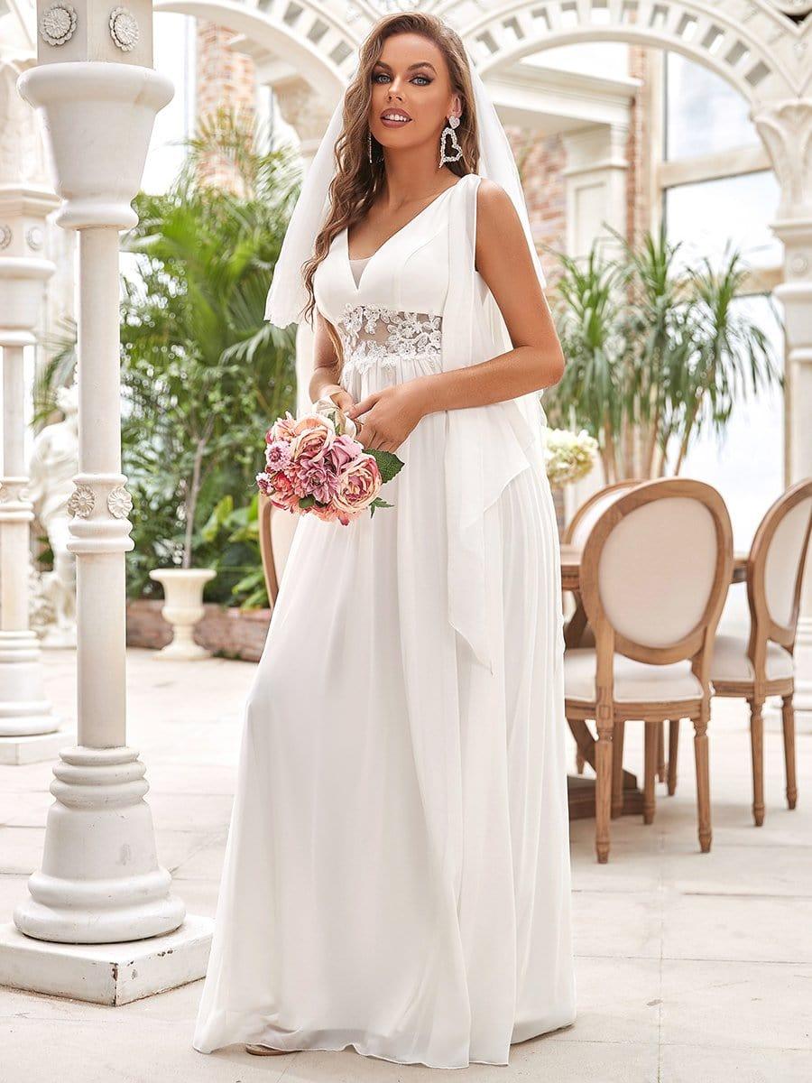 Illusion Lace V-Neck Cape Sleeves A-Line Wedding Dress #color_Cream Custom Size Cape Sleeves Lace Floral V-Neck Maxi Wedding Dress