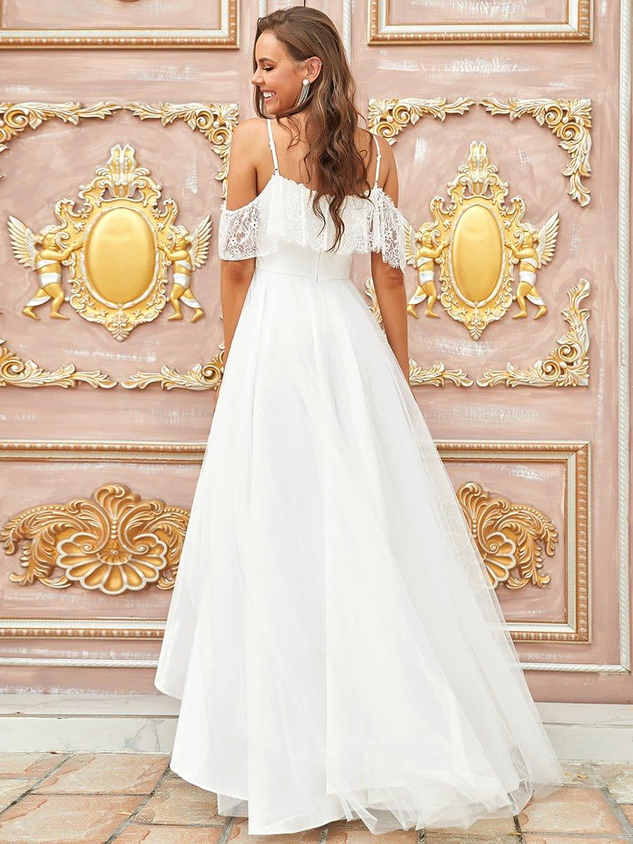 Custom Size Spaghetti Strap Lace High-Low Wedding Dress #color_Cream Custom Size Spaghetti Strap Lace High-Low Wedding Dress