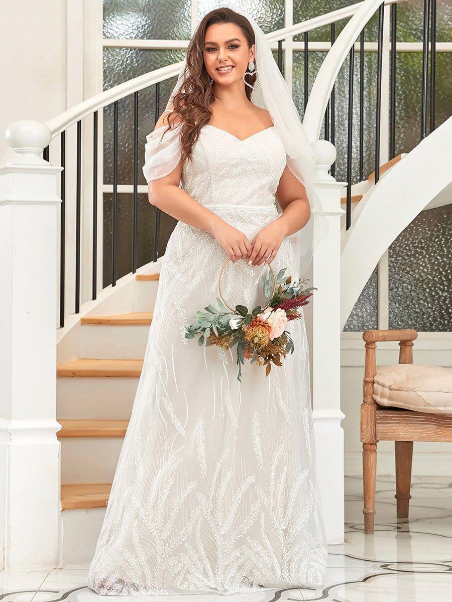Custom Size Embroidered Spaghetti Strap Sweetheart Plus Size Wedding Dress #color_Cream Custom Size Embroidered Spaghetti Strap Sweetheart Wedding Dress