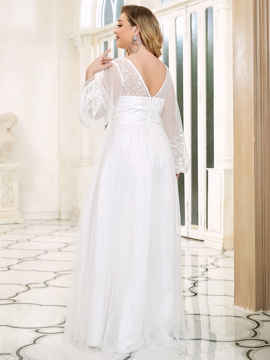 Sheer Floral Puffed Sleeve Sweetheart A-Line Wedding Dress