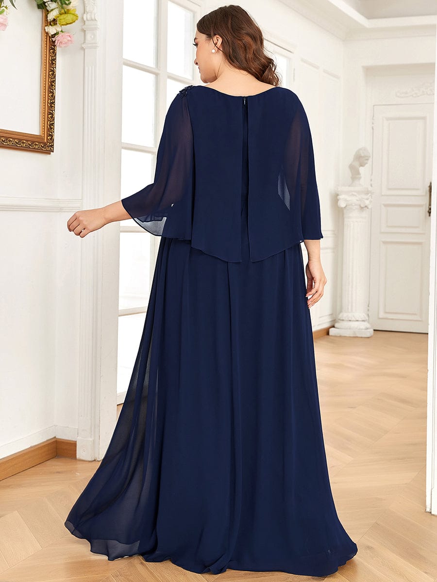Sequin Applique Chiffon Cape A-Line Mother of the Bride Dress #color_Burgundy Plus Size Sequin Applique Chiffon Cape A-Line Mother of the Bride Dress