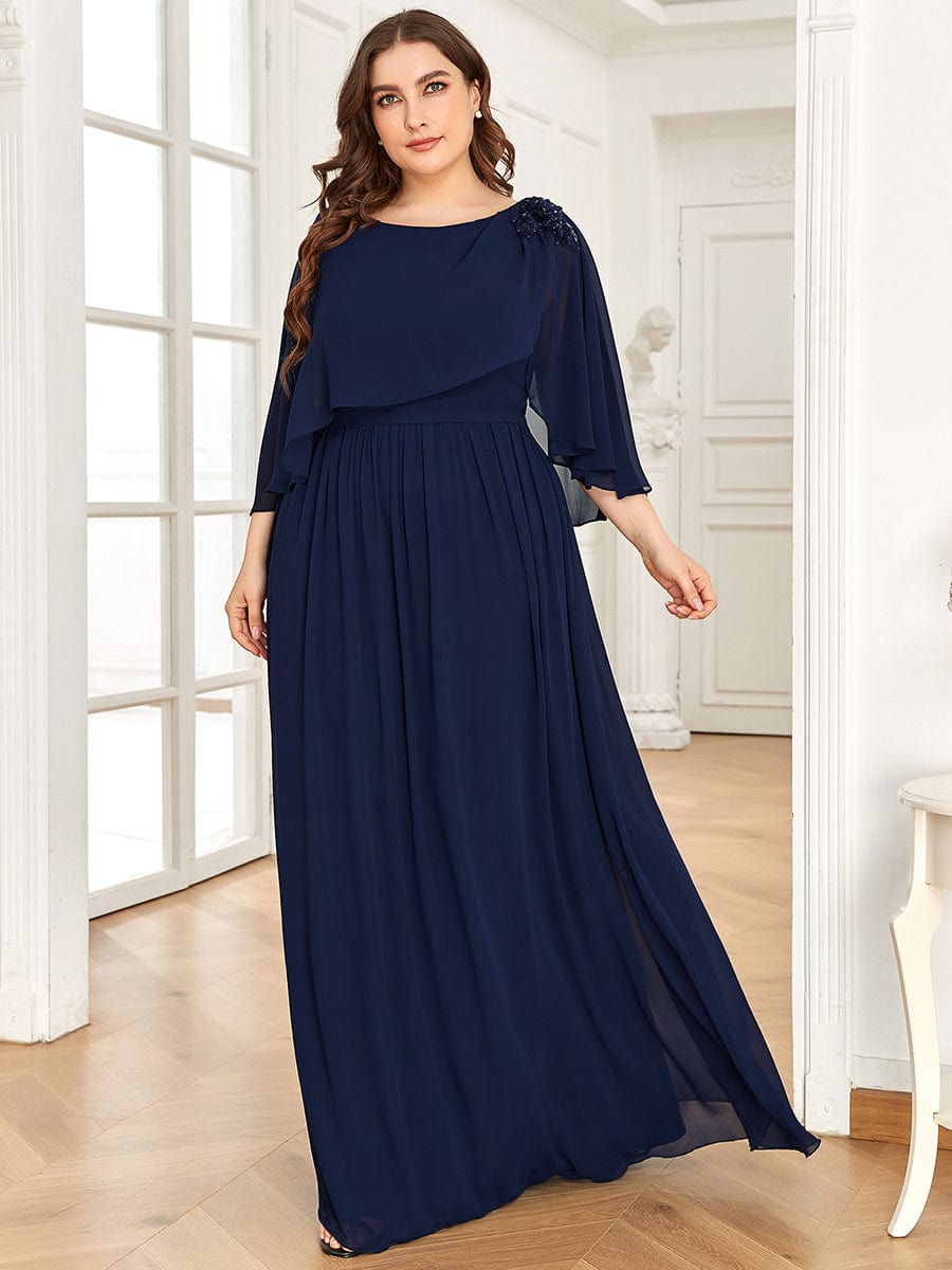 Sequin Applique Chiffon Cape A-Line Mother of the Bride Dress #color_Burgundy Plus Size Sequin Applique Chiffon Cape A-Line Mother of the Bride Dress