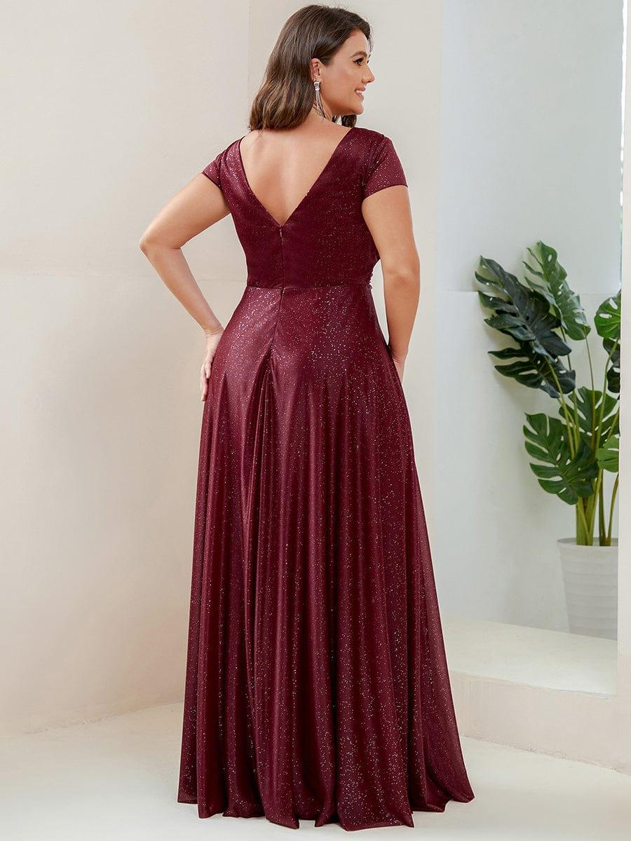 Custom Size Plus Size Cap Sleeve V-neck A-line Mother of the Bride Dress #color_Burgundy Custom Size Cap Sleeve V-neck A-line Mother of the Bride Dress