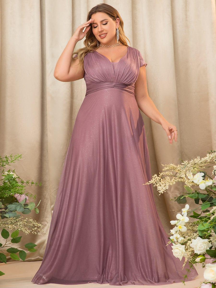Custom Size Plus Size Cap Sleeve V-neck A-line Mother of the Bride Dress #color_Burgundy Custom Size Cap Sleeve V-neck A-line Mother of the Bride Dress