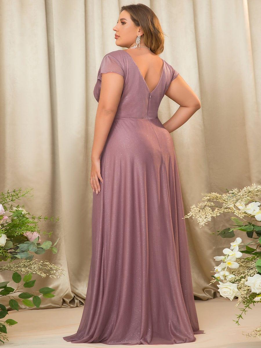 Custom Size Plus Size Cap Sleeve V-neck A-line Mother of the Bride Dress #color_Burgundy Custom Size Cap Sleeve V-neck A-line Mother of the Bride Dress