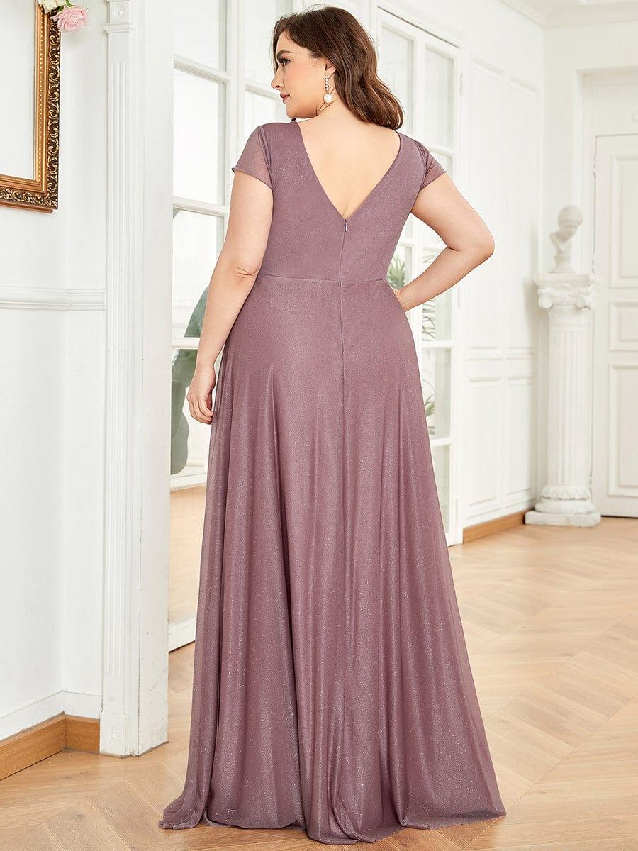 Custom Size Plus Size Cap Sleeve V-neck A-line Mother of the Bride Dress #color_Burgundy Custom Size Cap Sleeve V-neck A-line Mother of the Bride Dress