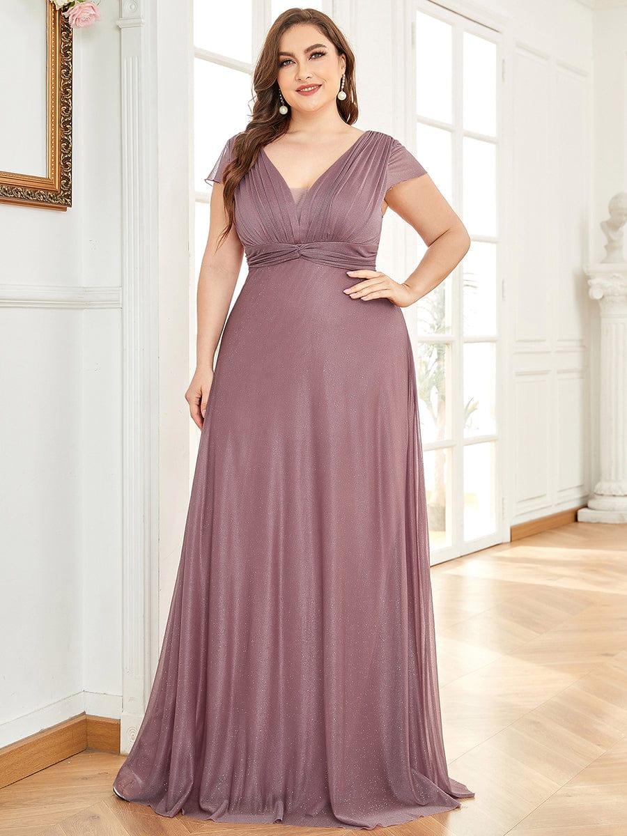 Custom Size Plus Size Cap Sleeve V-neck A-line Mother of the Bride Dress #color_Burgundy Custom Size Cap Sleeve V-neck A-line Mother of the Bride Dress