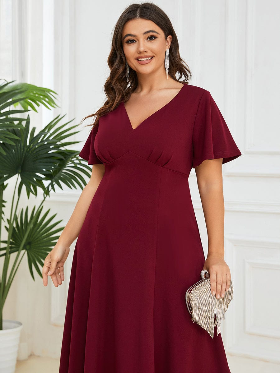 Plus Size Elegant Short Flutter Sleeve Midi Mother of the Bride Dress