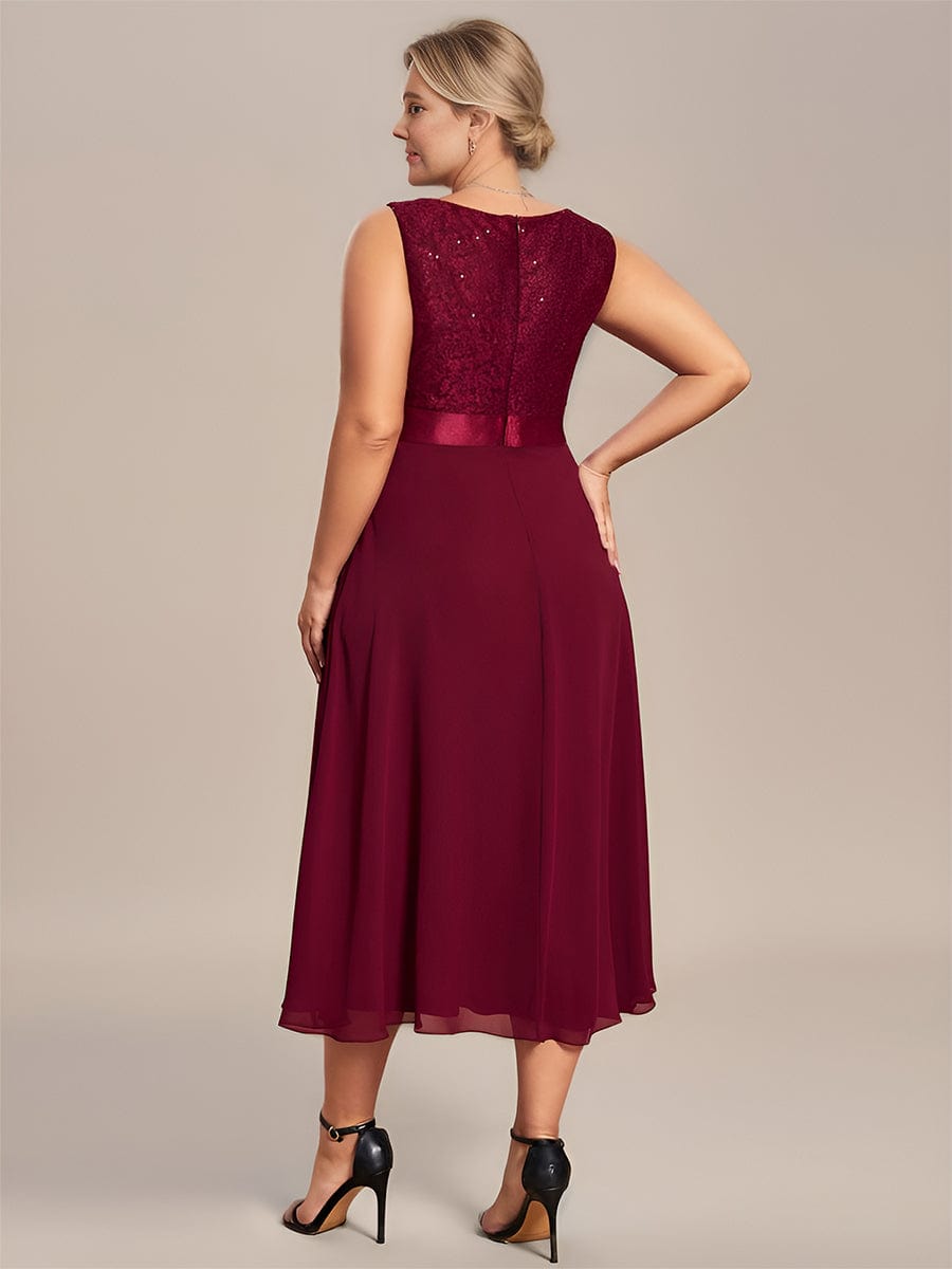 Plus Size Square Neckline A-Line Chiffon Mother of the Bride Dress with Lace Cardigan #color_Burgundy Custom Size Square Neckline Eelegant Chiffon Mother of the Bride Dress with Lace Cardigan