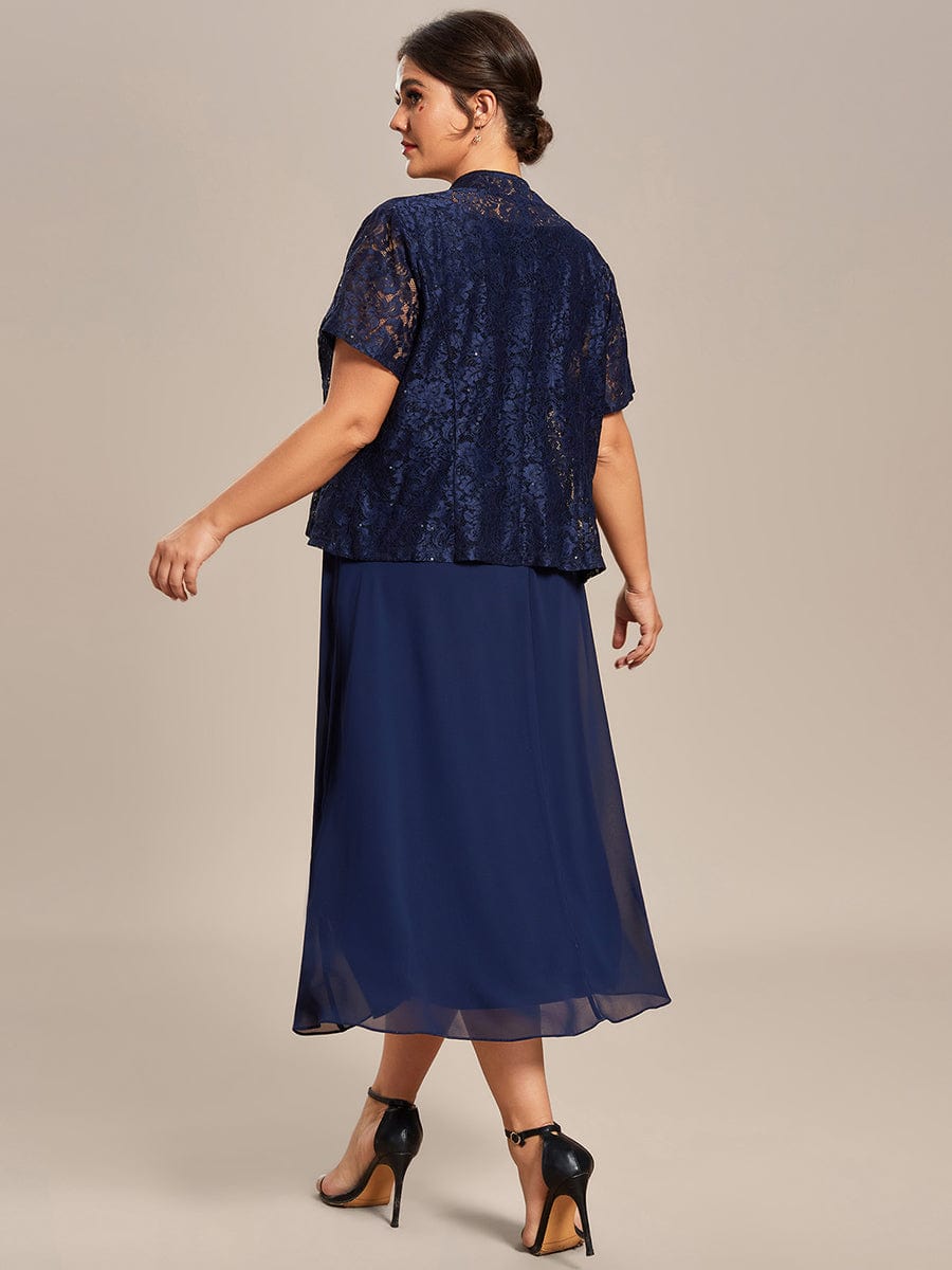 Plus Size Square Neckline A-Line Chiffon Mother of the Bride Dress with Lace Cardigan #color_Burgundy Custom Size Square Neckline Eelegant Chiffon Mother of the Bride Dress with Lace Cardigan